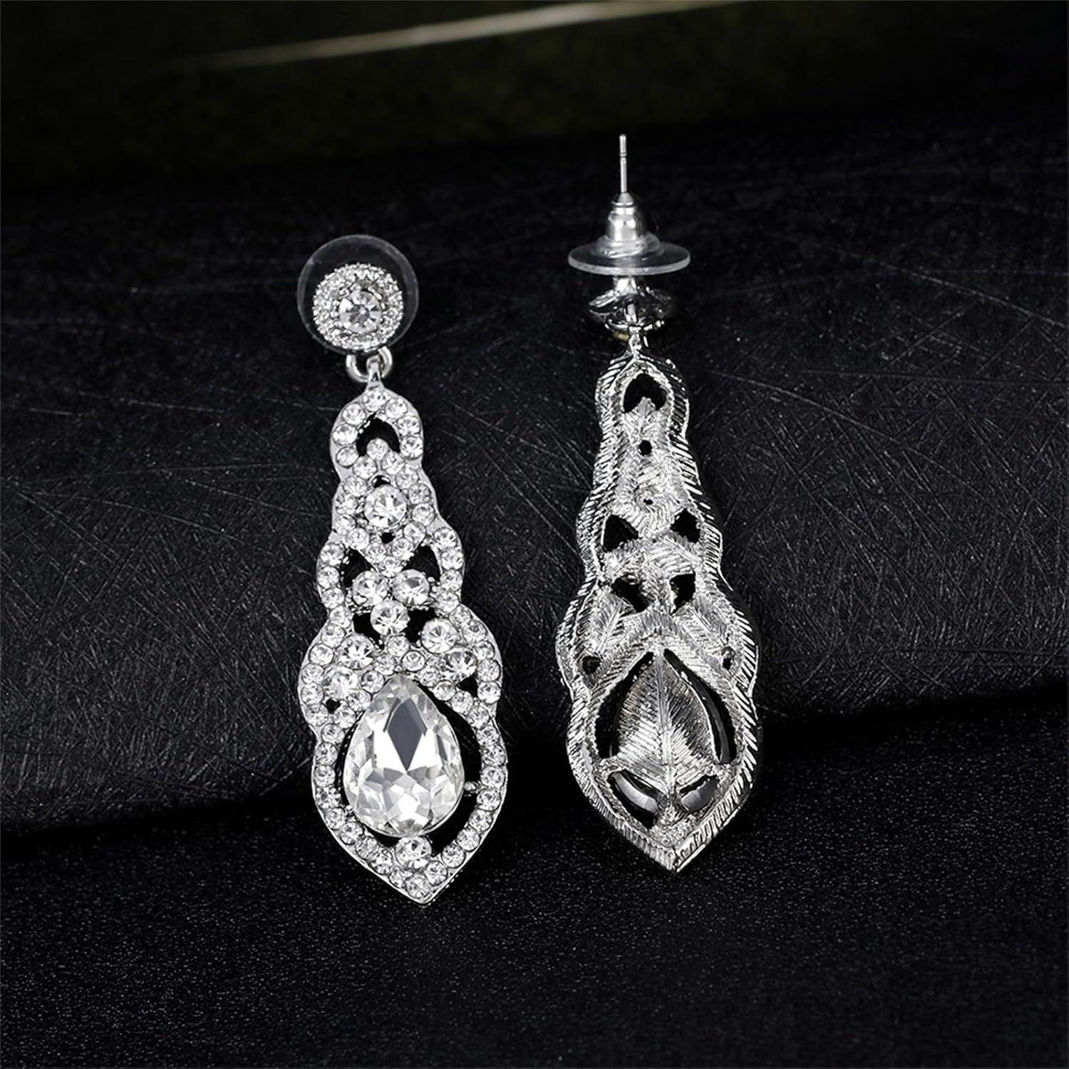 MALOYANVE Wedding Big Crystal Earrings Sparkly Lightweight Cubic Zirconia Women's Alloy Teardrop Rhinestone Chandelier Dangle Earrings Bridal Jewelry Gifts for Women - Image 3