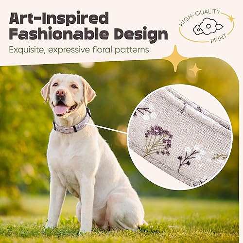 Miniatura 3 de Collar de perro para perros medianos y grandes, patrón acolchado de algodón con flores en collares de larga duración, ajustables, fuertes y
