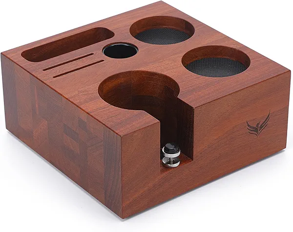 KNODOS 54mm Espresso Tamping Station Rosewood – Premium Organizer for Breville Espresso Machine Accessories Holder for Tamper, Funnel, WDT, Puck Screens, RDT | Barista Station Box