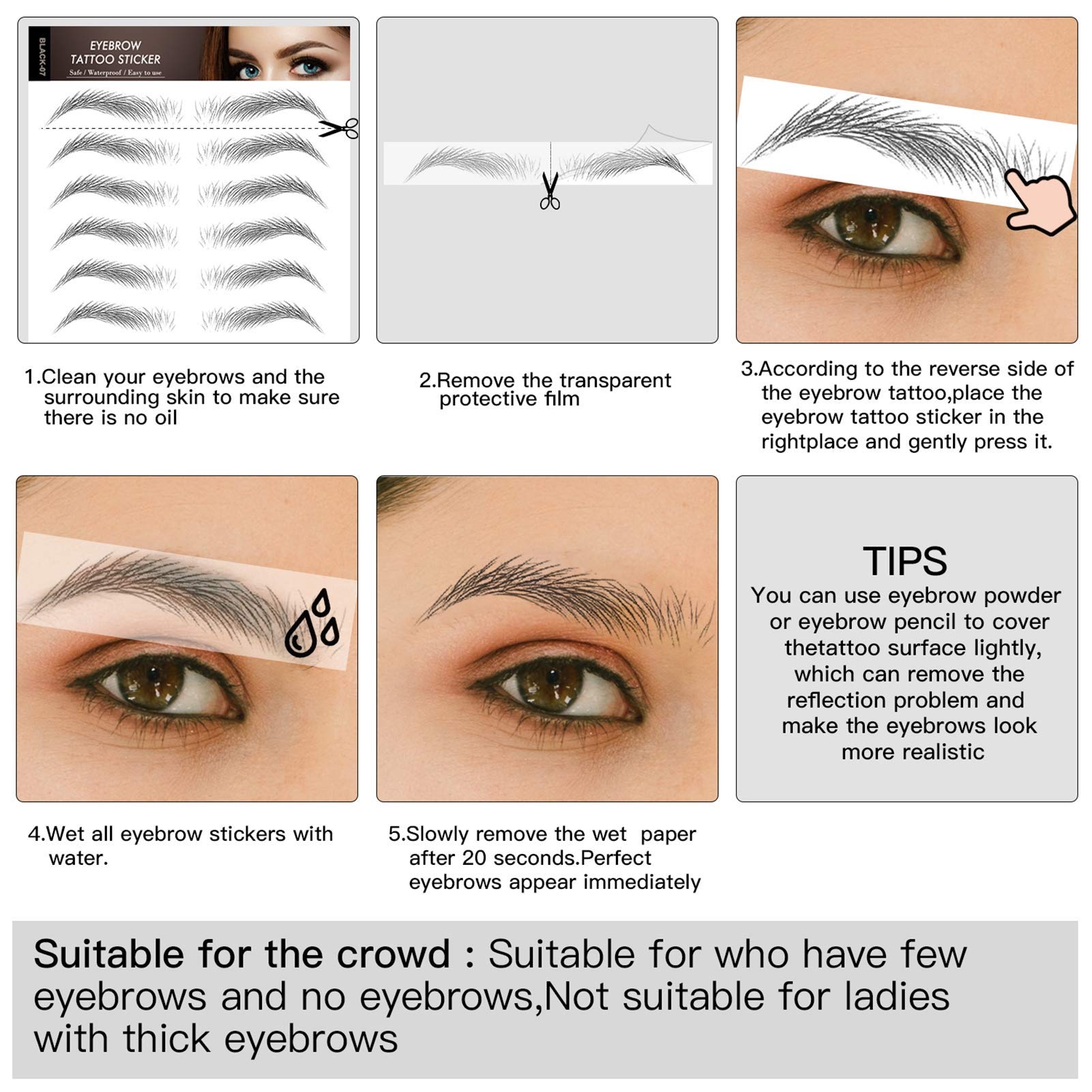 Tatuaje de cejas para hombres. Cejas falsas realistas, 88 pares de calcomanías de transferencia de cejas de imitación 4D, tamaños adecuados para regalo de Navidad 7