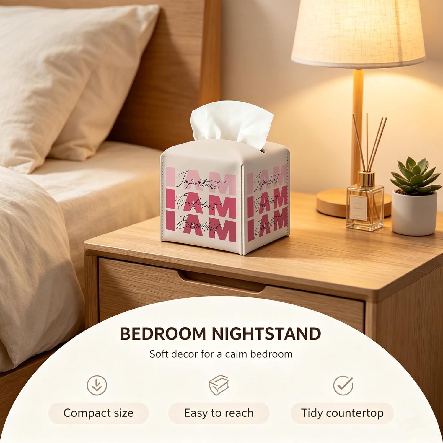 Pink Affirmation Quote Tissue Box Cover, PU Leather Holder image 4