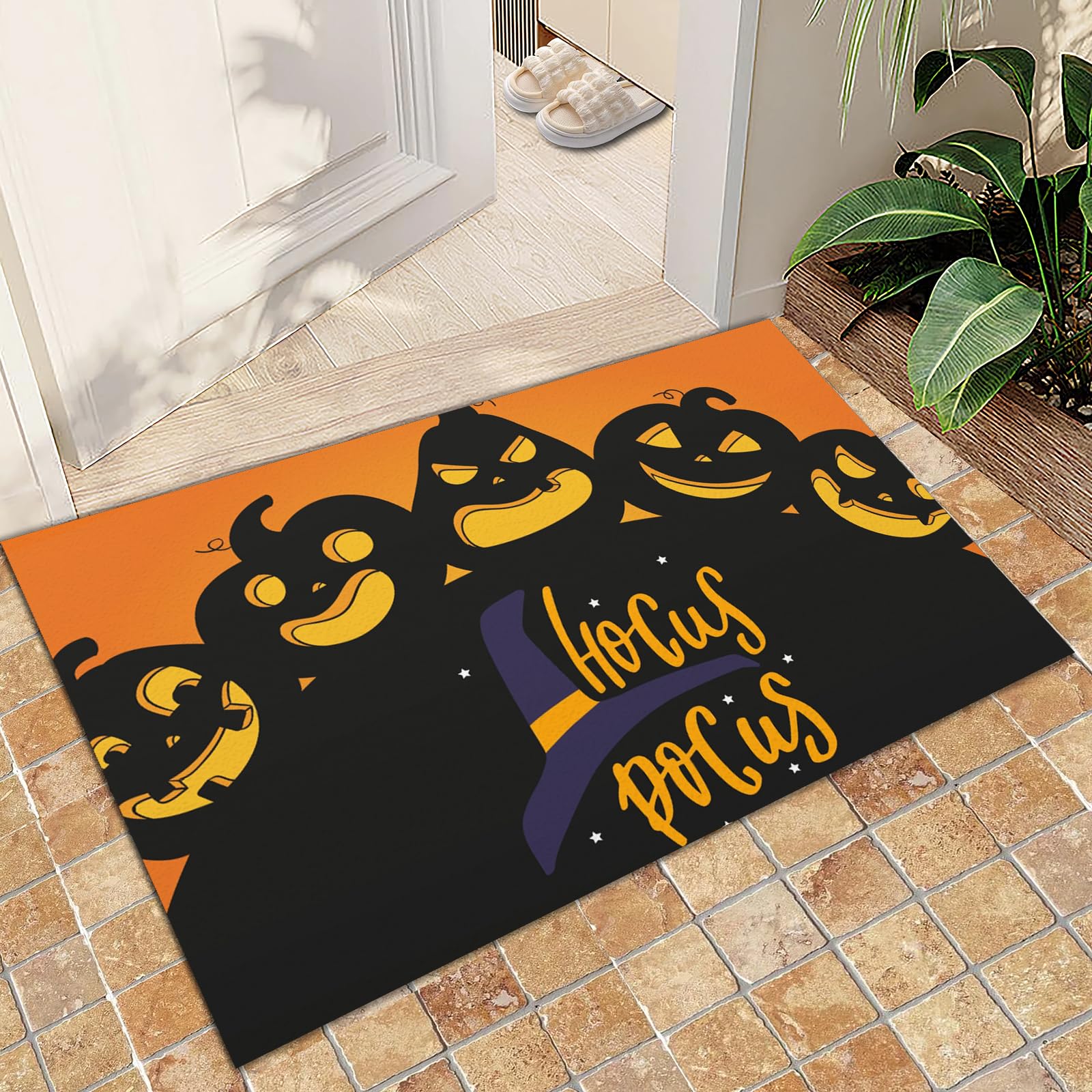 Area Rug 140x200cm Kitchen Halloween Decor Rug, Fun Happy Halloween Wizard Pumpkin Kids Room Rug, Halloween Bathroom Decor Machine Washable Low Pile Soft Non Slip Foldable for Dorm Nursery Office