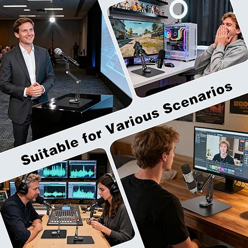 Miniatura 8 de Escritorio con soporte para micrófono, soporte de micrófono de escritorio giratorio de 360, carga máxima de 4.4 libras, soporte de escritorio de