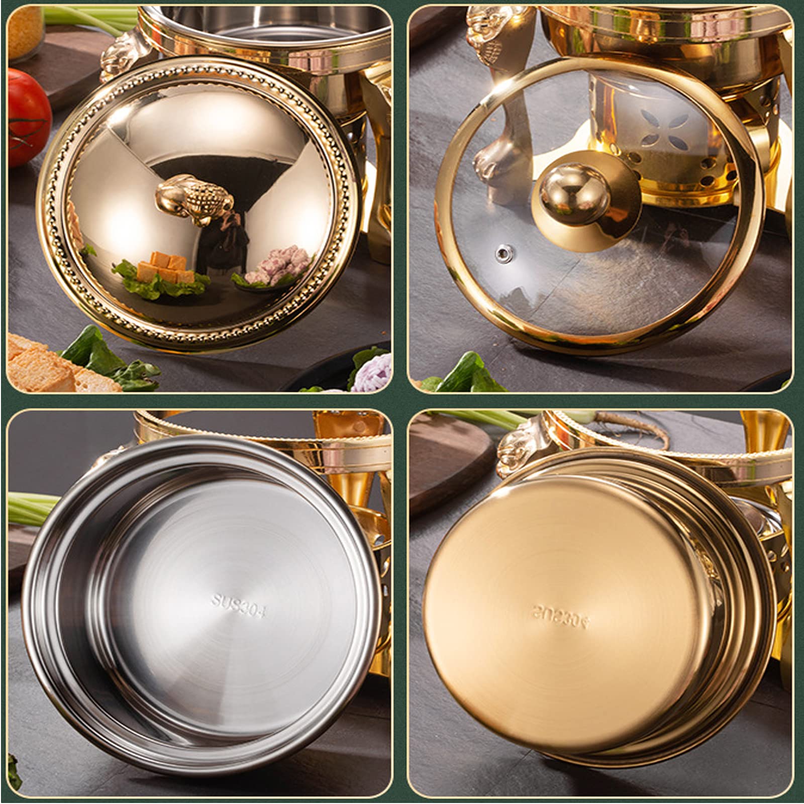 Spirituskocher Für Innenraum Campingkocher Mit Topf, Edelstahl Camping Alkoholkocher, Tragbarer Campingkocher Spiritusbrenner Für Hot Pot Grillen Picknick,Gold-A