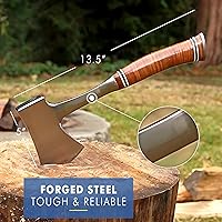 Vista 3 de Estwing Sportsman's Axe - Hacha de camping de 14 pulgadas con construcción de acero forjado y agarre de cuero genuino - E24A