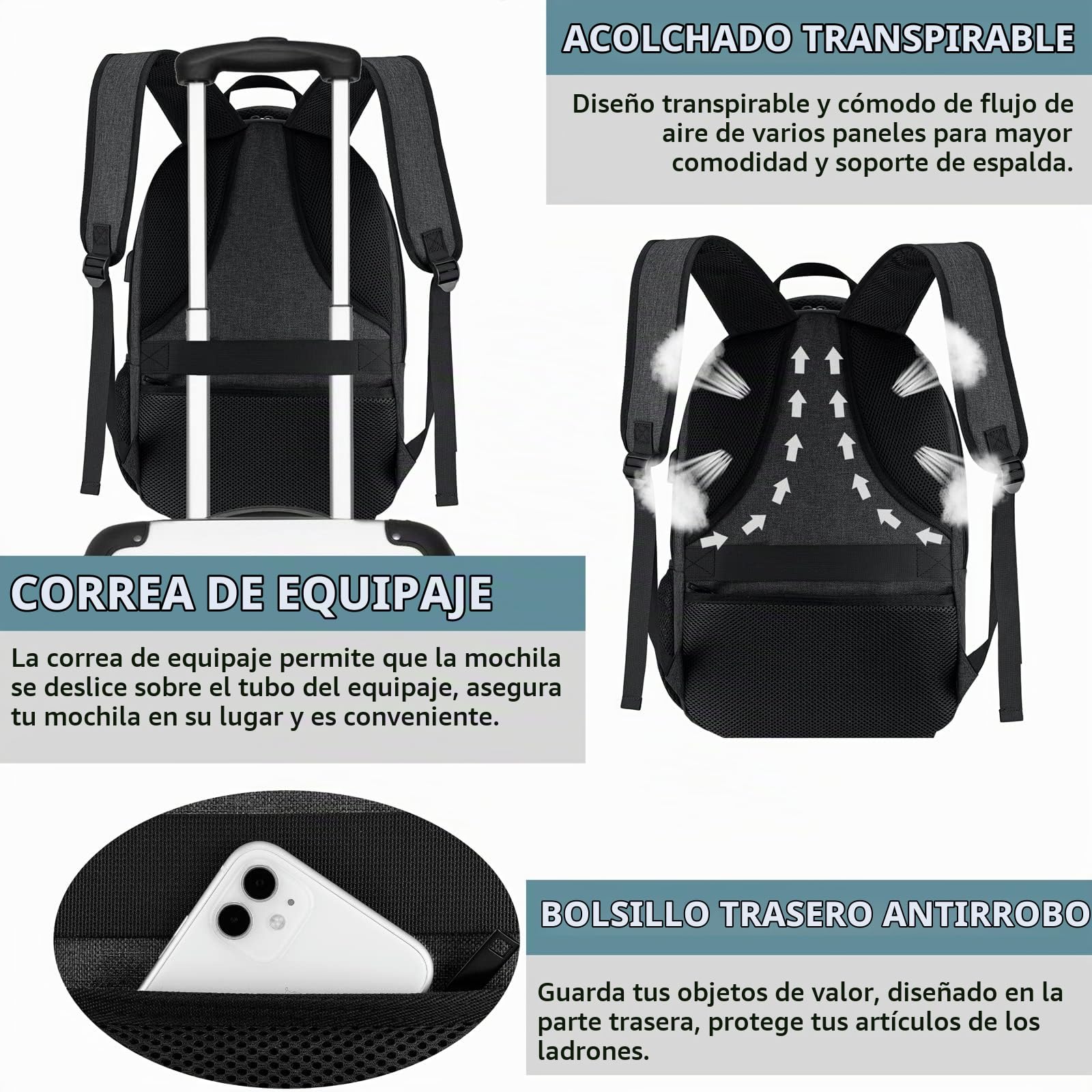 BIKROD Mochila Hombre, Mochila Almuerzo Universidad, Grande Mochila Escolar Chicos Impermeable, Mochilas Portátil 17.3 Pulgadas Ordenador Backpack con Puerto USB, Mochila de Viaje
