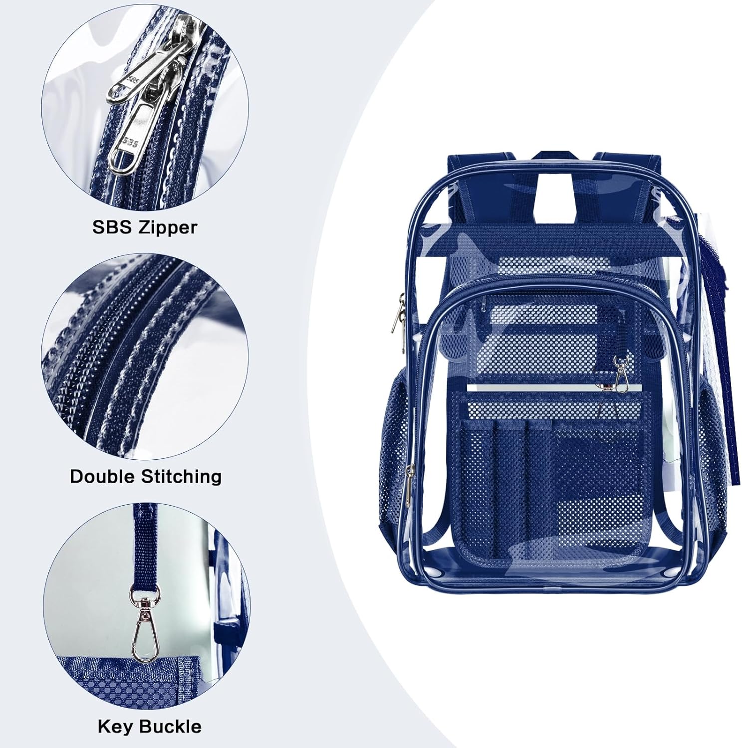 PAMANO Clear Backpack Transparent Heavy Duty School PVC Bookbag See Through Bag Boys and Girls for College Work Travel Security - Image 3