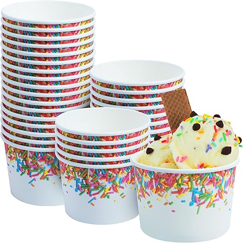 Miniatura 1 de Vasos de helado de papel premium, paquete de 50 tazas desechables de postre de 8 onzas para bebidas calientes y frías, diseño de espolvoreo de 8