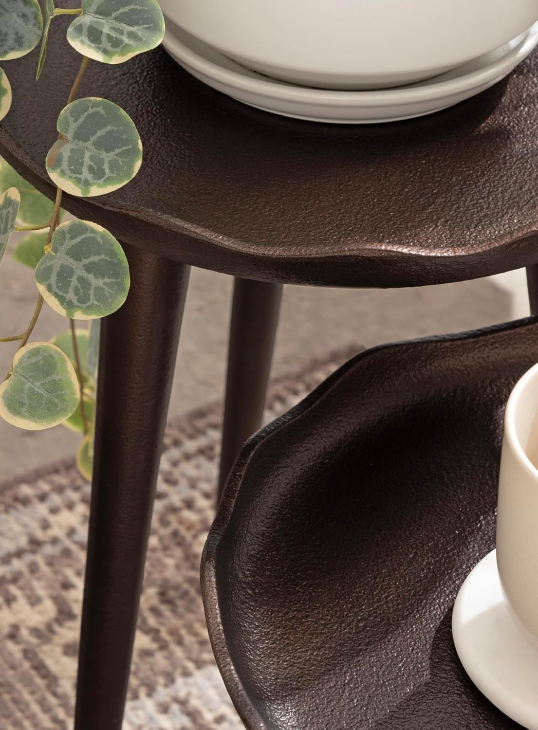 Kate and Laurel Alessia Modern Round Outdoor Plant Stand Set; Set of 2; Bronze; Cast Aluminum Two-Piece Accent Table Set for Use as Indoor or Outdoor Plant Risers with Deckled Edges
