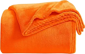 KMUSET Super Soft Fall Throw Blanket Premium Silky Flannel Fleece Twin Size Orange Microfiber Lightweight Blanket All Season Use
