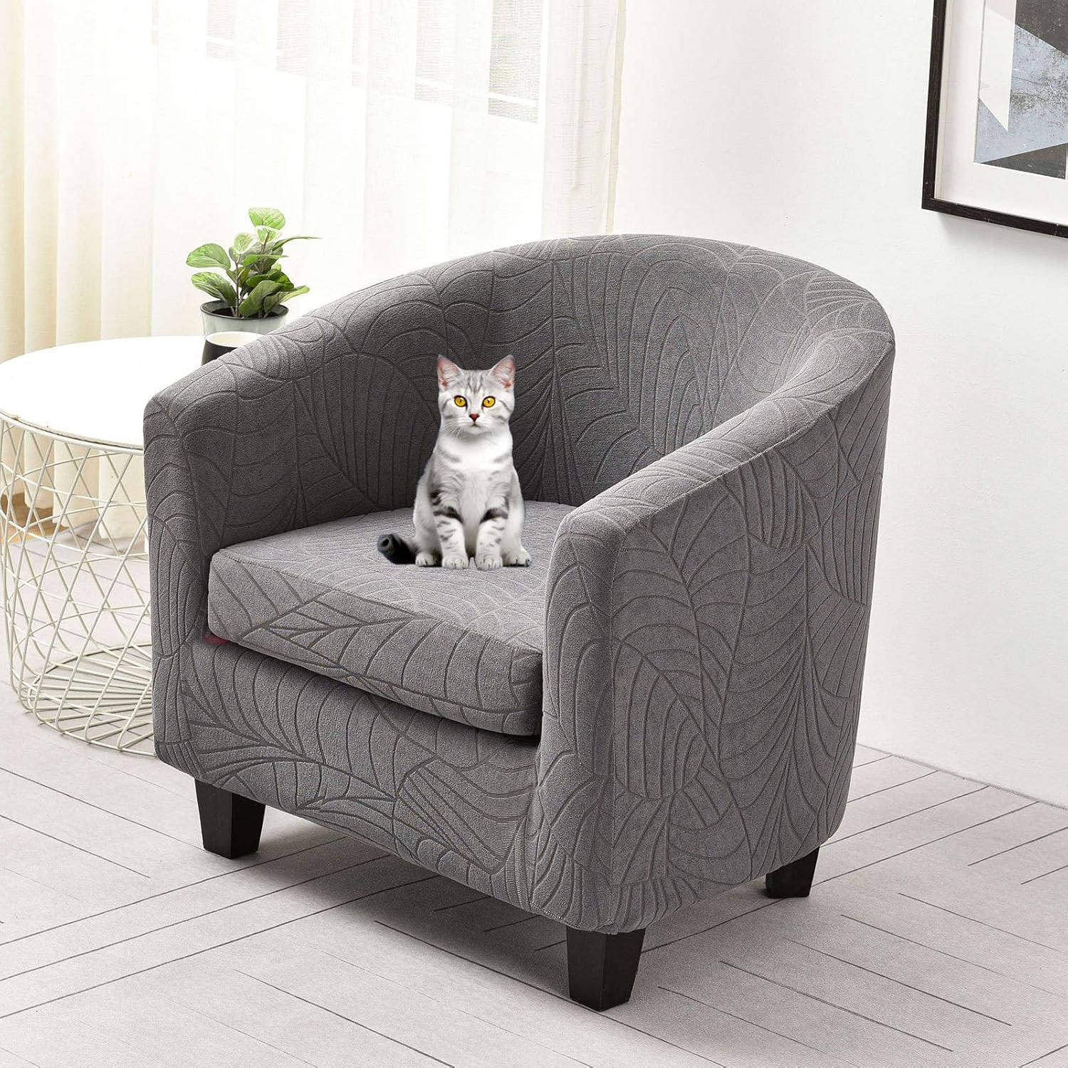 2 Pack Spandex Club Chair Slipcover, Stretch Club Chair Cover Removable Tub Chair Cover Non Slip Armchair Covers-Dark Grey-2 Piece