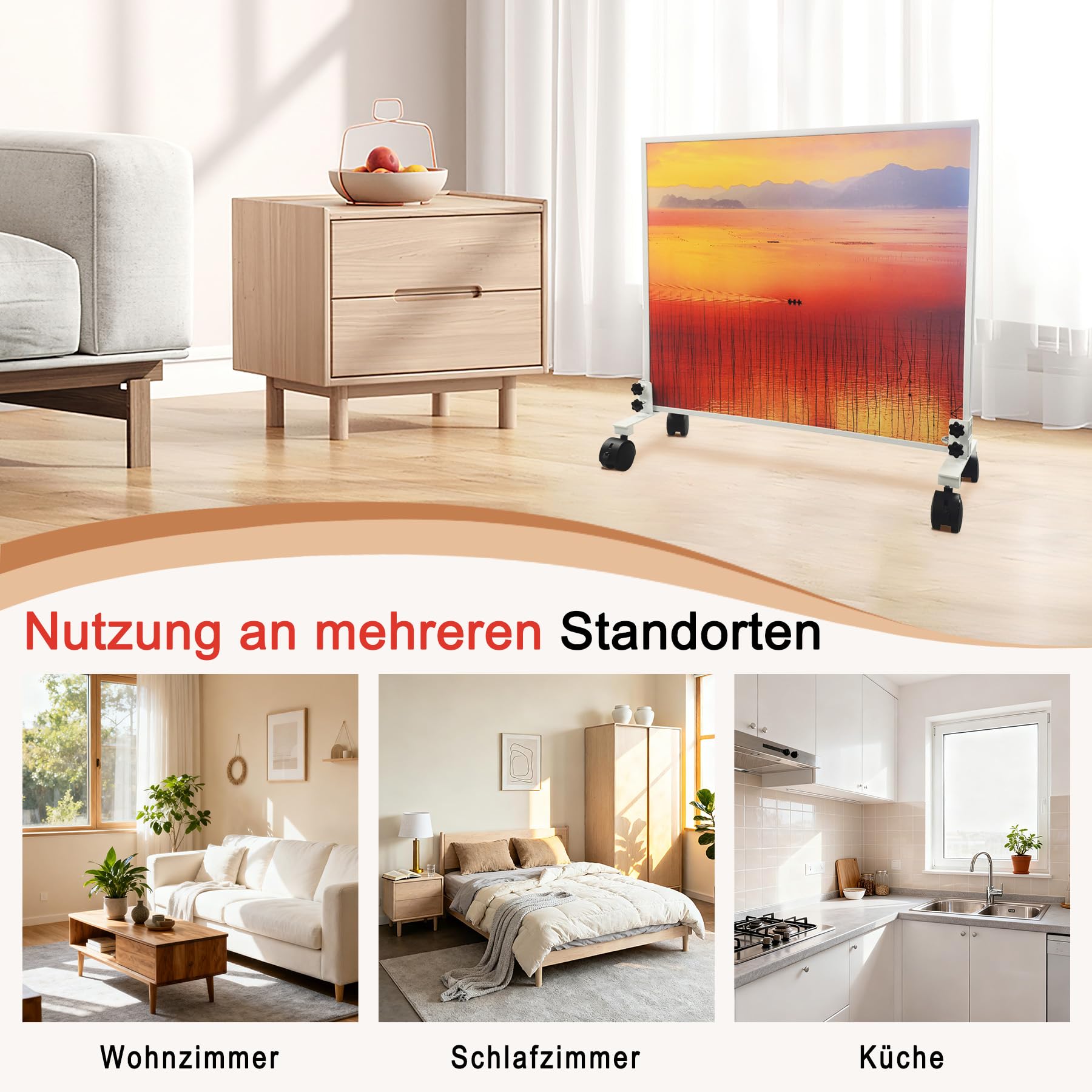 Freistehende Standfüße für Infrarotheizung mit Räder Eisen Standfuß geeignet Heizplatten Flachstrahler Elektroheizung Nutzung beweglich machen Weiß Zubehör (2er Pack)