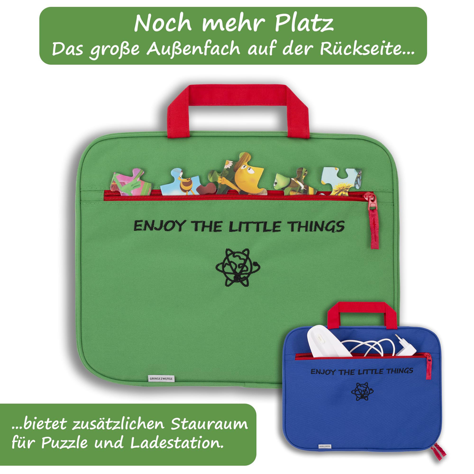 GRINSEZWERGE Tasche für TipToi im Feuerwehrmann Design I Aufbewahrung für TipToi Stift, Bücher & Zubehör I Kinder Tablet Tasche I Tragetasche für Edurino Figuren