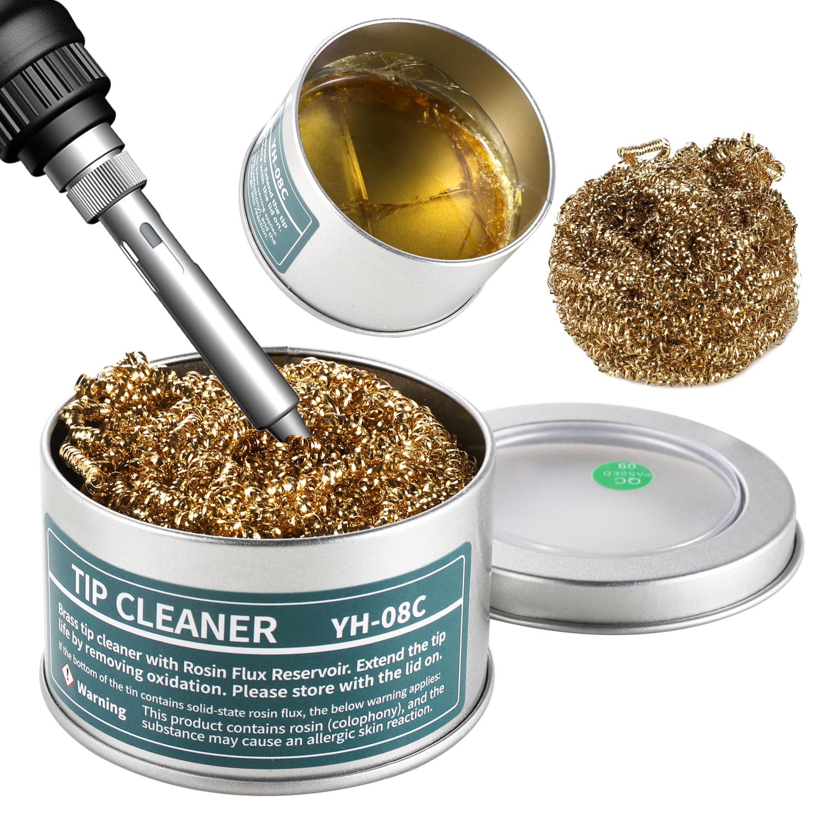 Soldering Iron Tip Cleaner with Rosin Flux - Copper Wire Balls in Aluminum Container, 65mm Diameter x 40mm Height