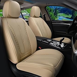 Coverado Car Seat Cover Front Seat, Beige Seat Covers Front Seats, Nappa Leather Waterproof, Car Seat Cushion, Car Seat Protector Universal Fit Most Cars
