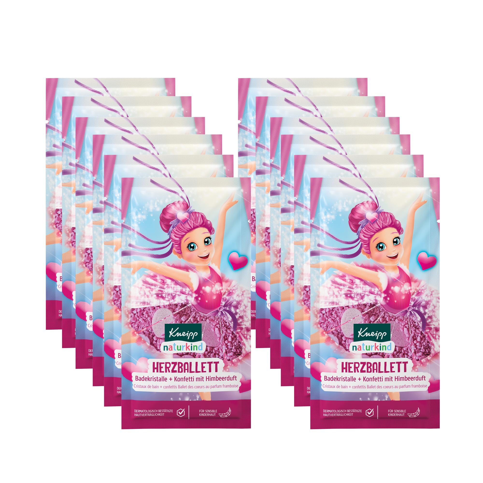 Kneipp Naturkind Bath Crystals + Confetti Heart Ballet - Bath Additive with Raspberry Fragrance - for Sensitive Children's Skin - 12 x 40 g