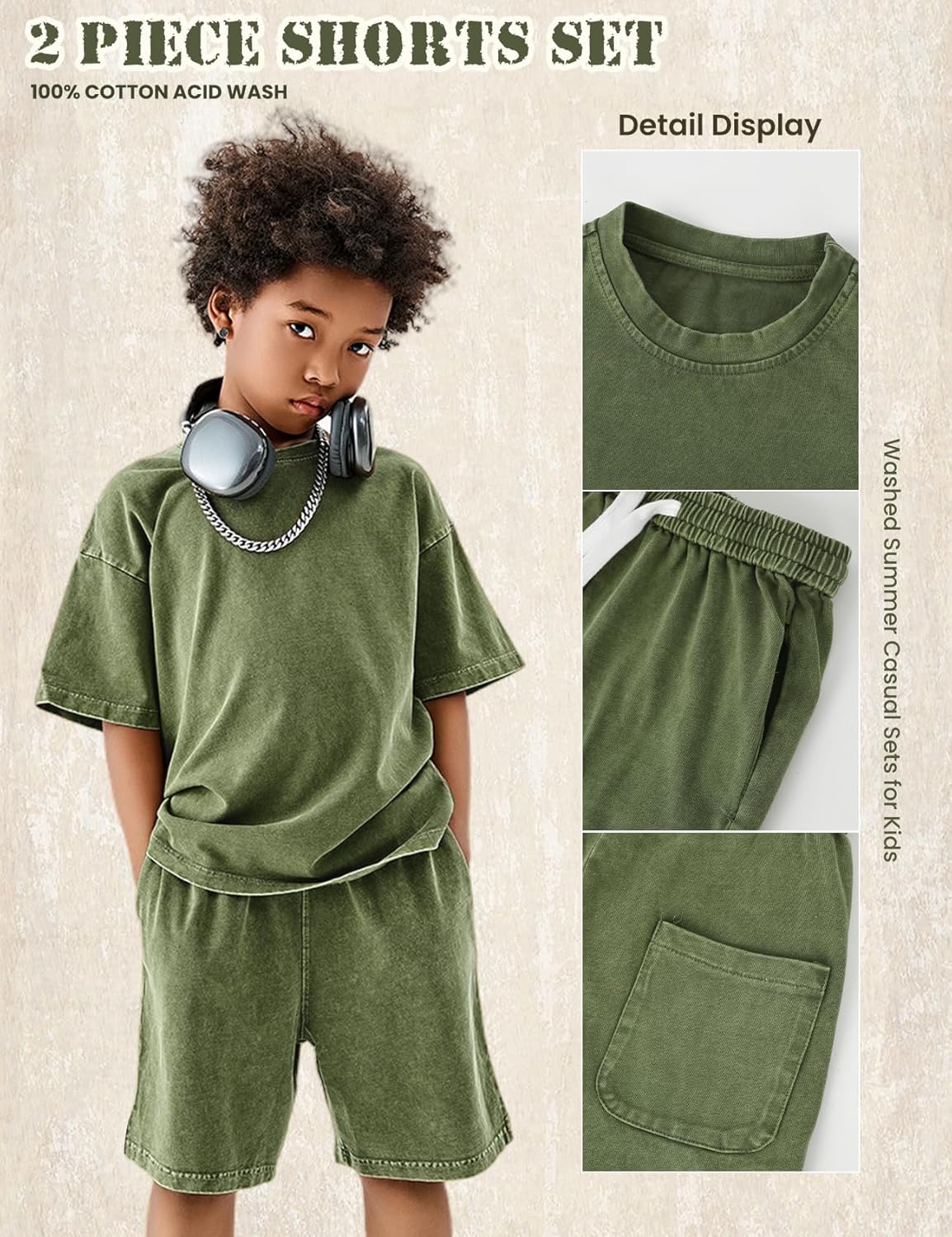 Gihuo Boys 2 Piece Shorts Set Acid Wash T-shirt Shorts Set Washed Summer Casual Sets for Kids 5-14Y - Image 6