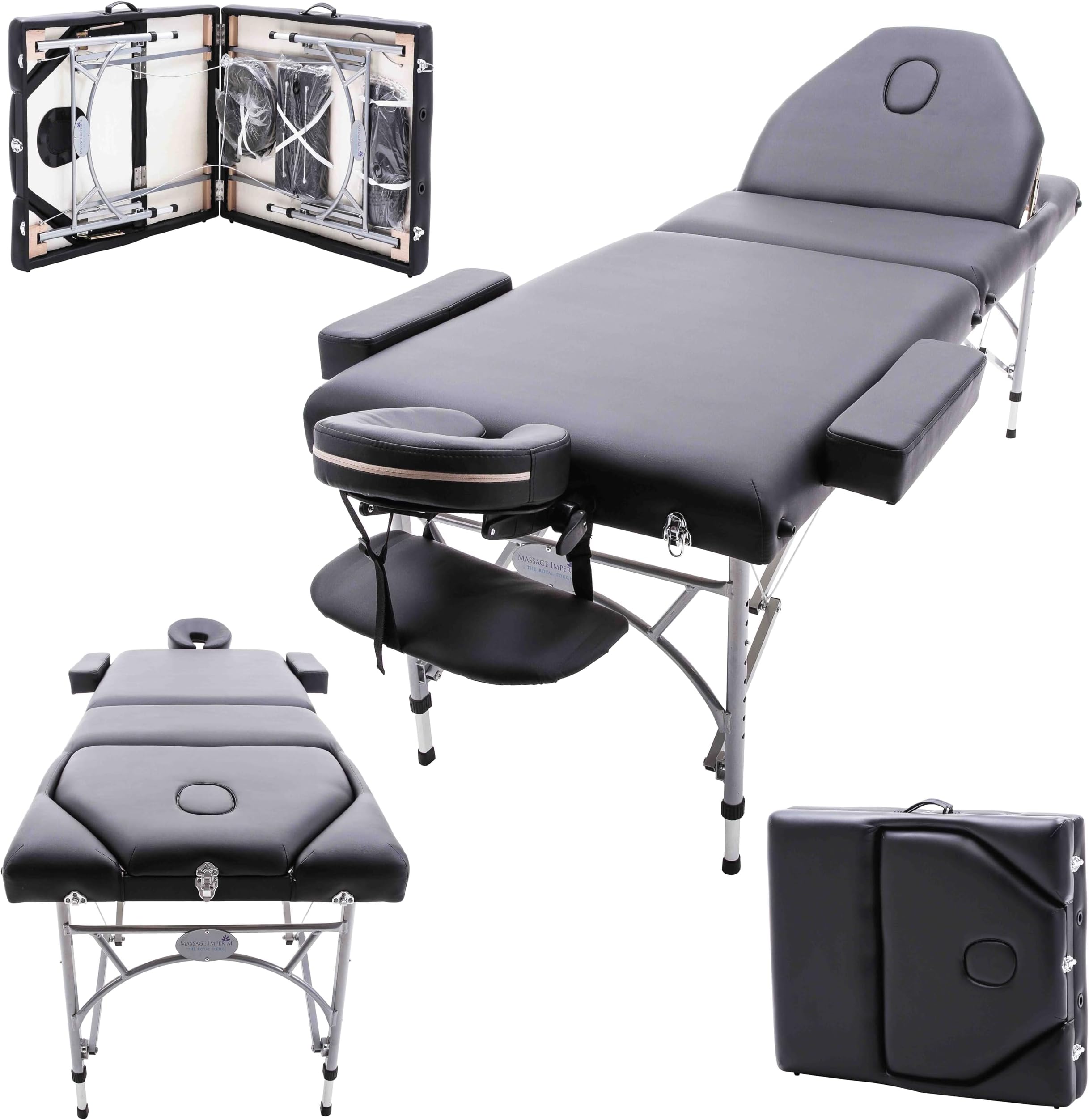 Caversham 7cm Padding Massage Table with Extra Stable Aluminium Reiki Frame and Adjustable Backrest (Black)