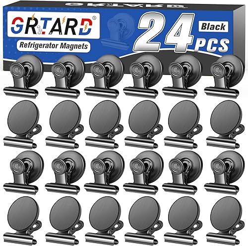 Grtard Paquete de 24 clips magnéticos resistentes, clips magnéticos para refrigerador, imanes de refrigerador con clip, clip magnético fuerte sin
