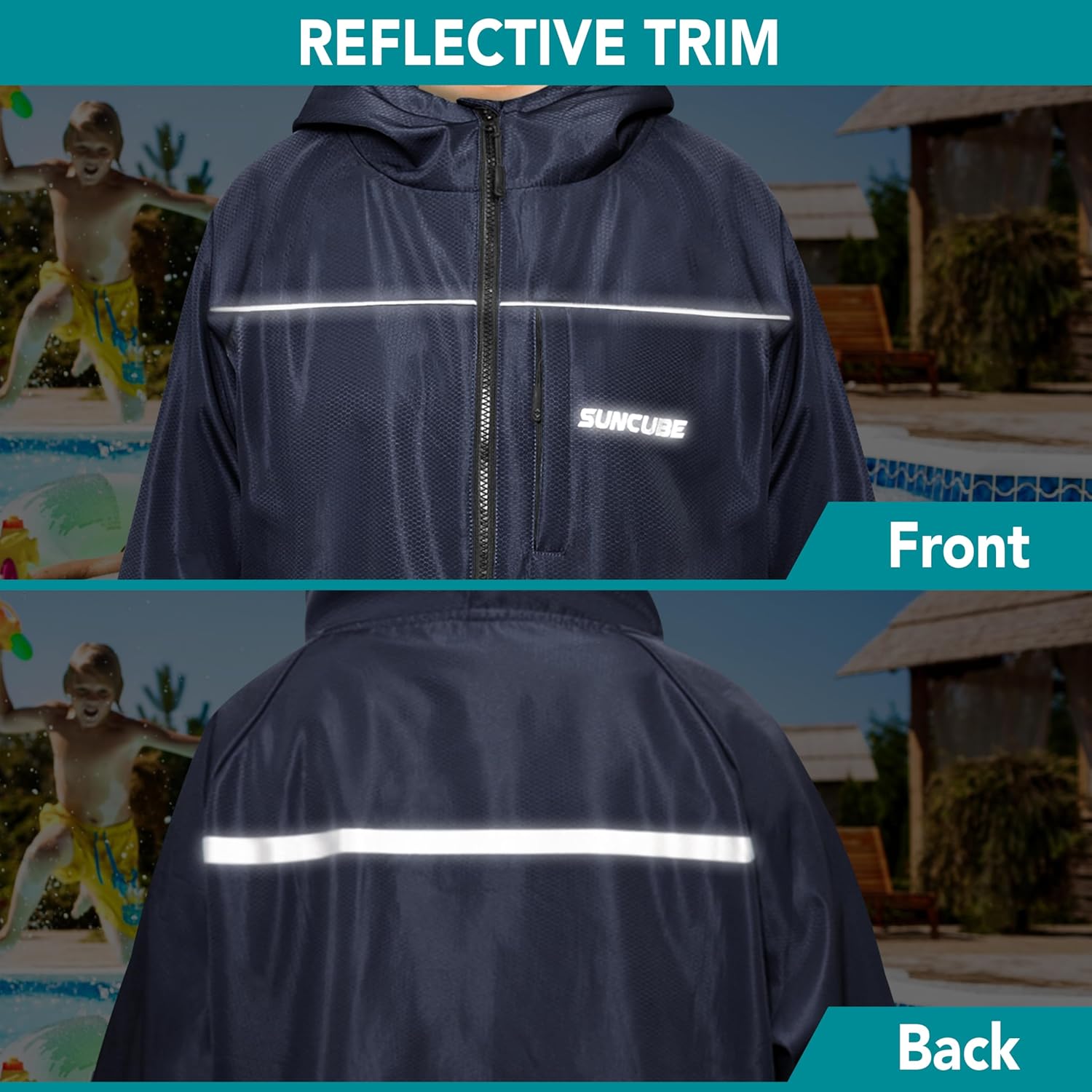 SUN CUBE Swim Parka Boy Girl, Kids Unisex Hooded Changing Robe with Sherpa Lining for Swimming, Surfing, Water Sports - Image 7