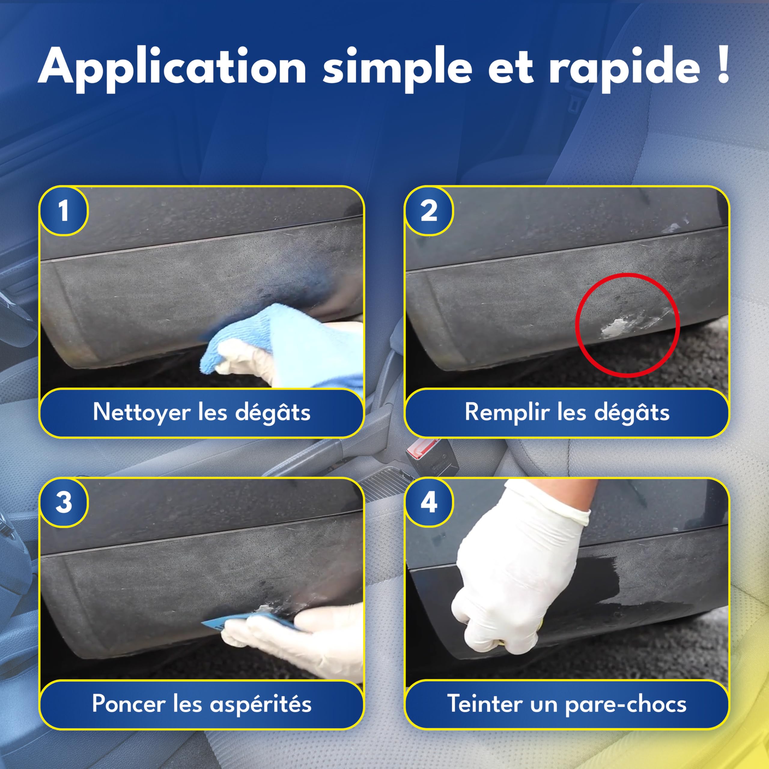 ATG® Kit Réparation Pare Choc Noir – Efface Rayure Plastique, Rénovateur Plastique Extérieur, Peinture Plastique Noir & Mastic Réparation