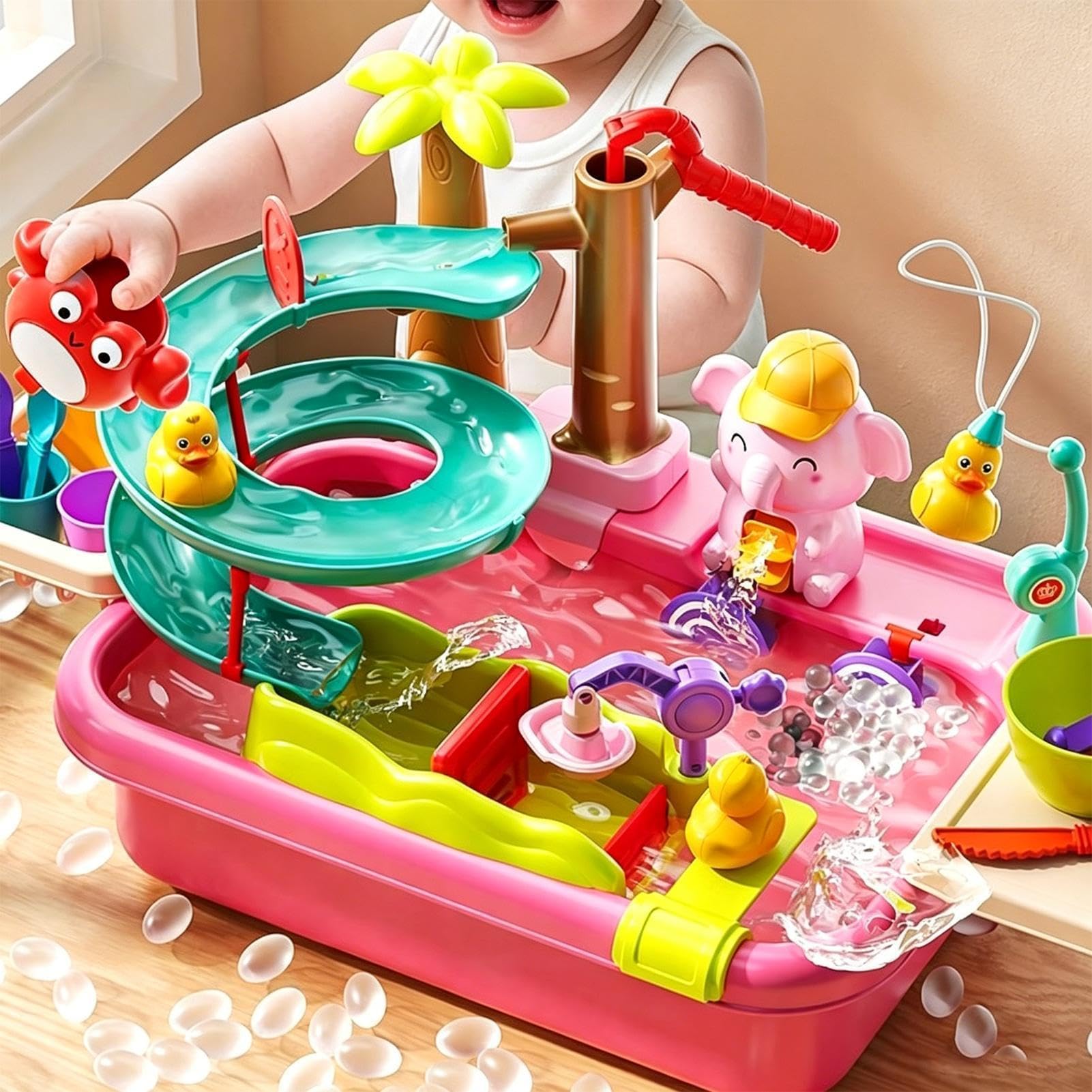 Generisch Lavabo giocattolo con acqua corrente, di pesca | Tavolo da gioco d'acqua per ragazze per la pesca in interni ed esterni in giardino per l'estate