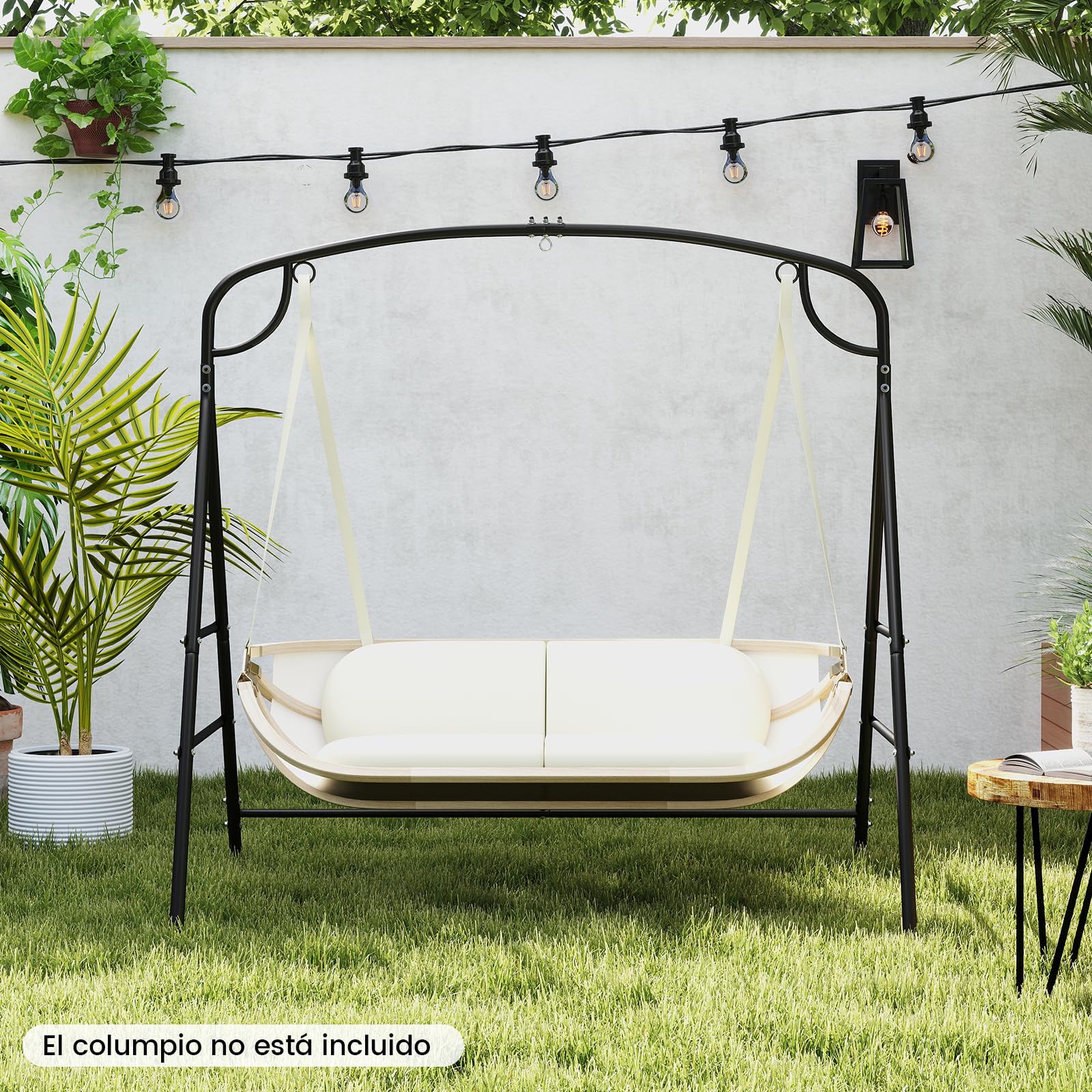 COSTWAY Soporte Hamaca en Forma A, Soporte Columpio de Metal, Carga Máxima de 300 Kg, Soporte Silla Colgante Patio Terraza Balcón Jardín, 180 x 133 x 182 cm (3 Anillos)
