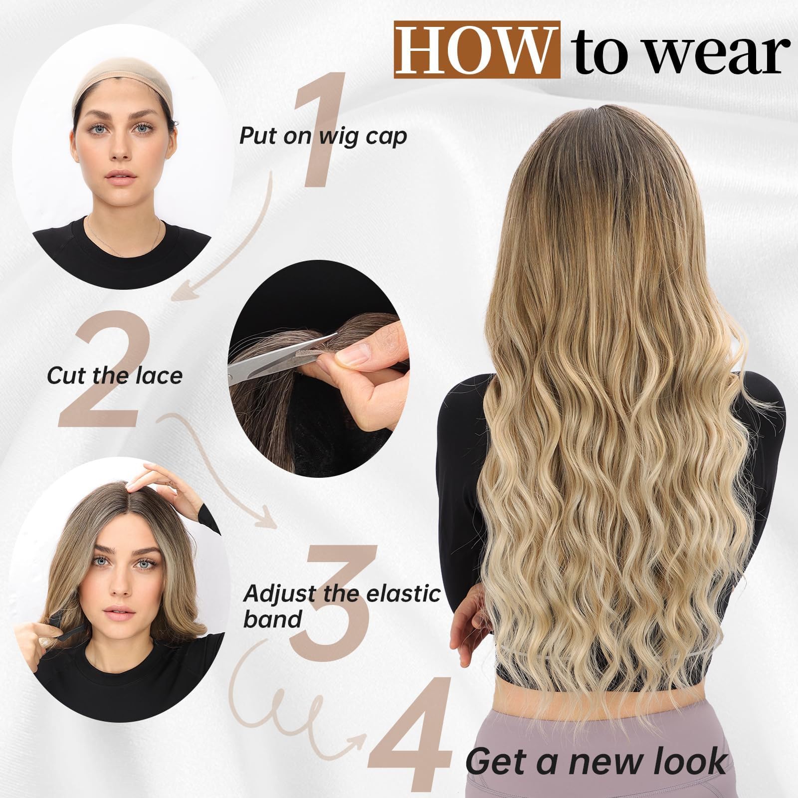 Peluca Sintética de Onda Natural Larga Ombre Marrón a Dorado para Mujer Carnaval Cosplay