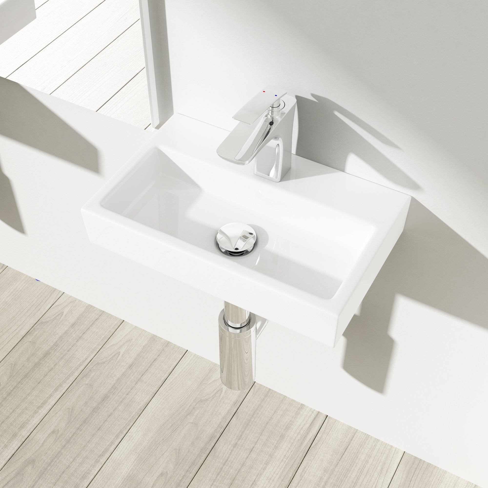 Durovin Bathrooms Compact Ceramic Sink 380 x 240 x 70mm (WxDxH)- Wall Hung Mount - Rectangular Cloakroom Hand Washing Basin - One Middle Tap Hole