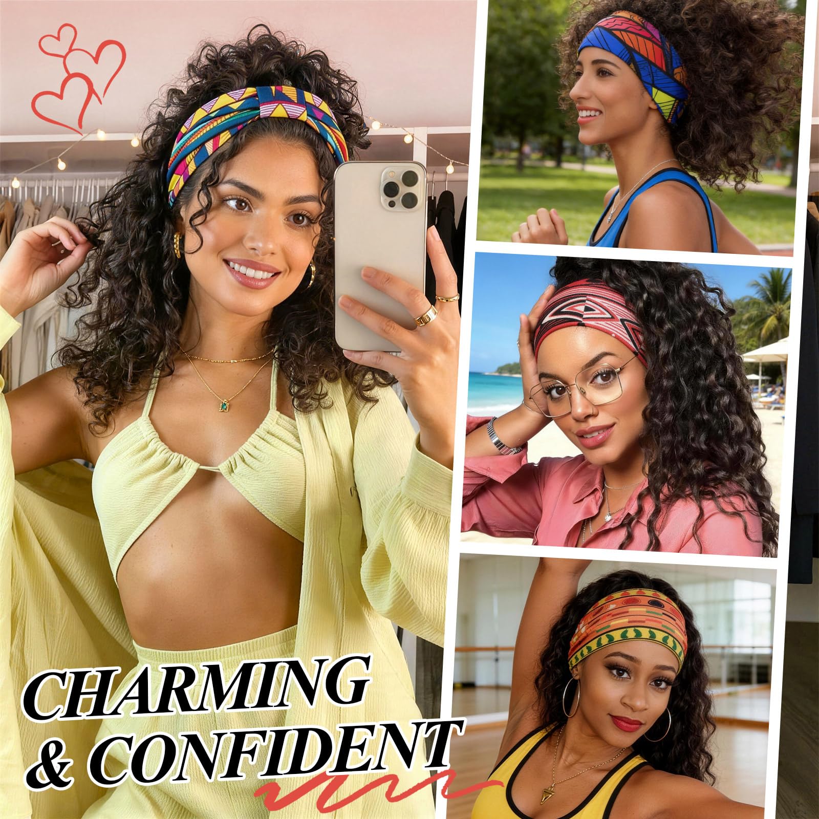 Africa fascia capelli donna, Elastico fasce per capelli 6 pezzi Boho fascette per capelli Yoga Headband accessori capelli donna