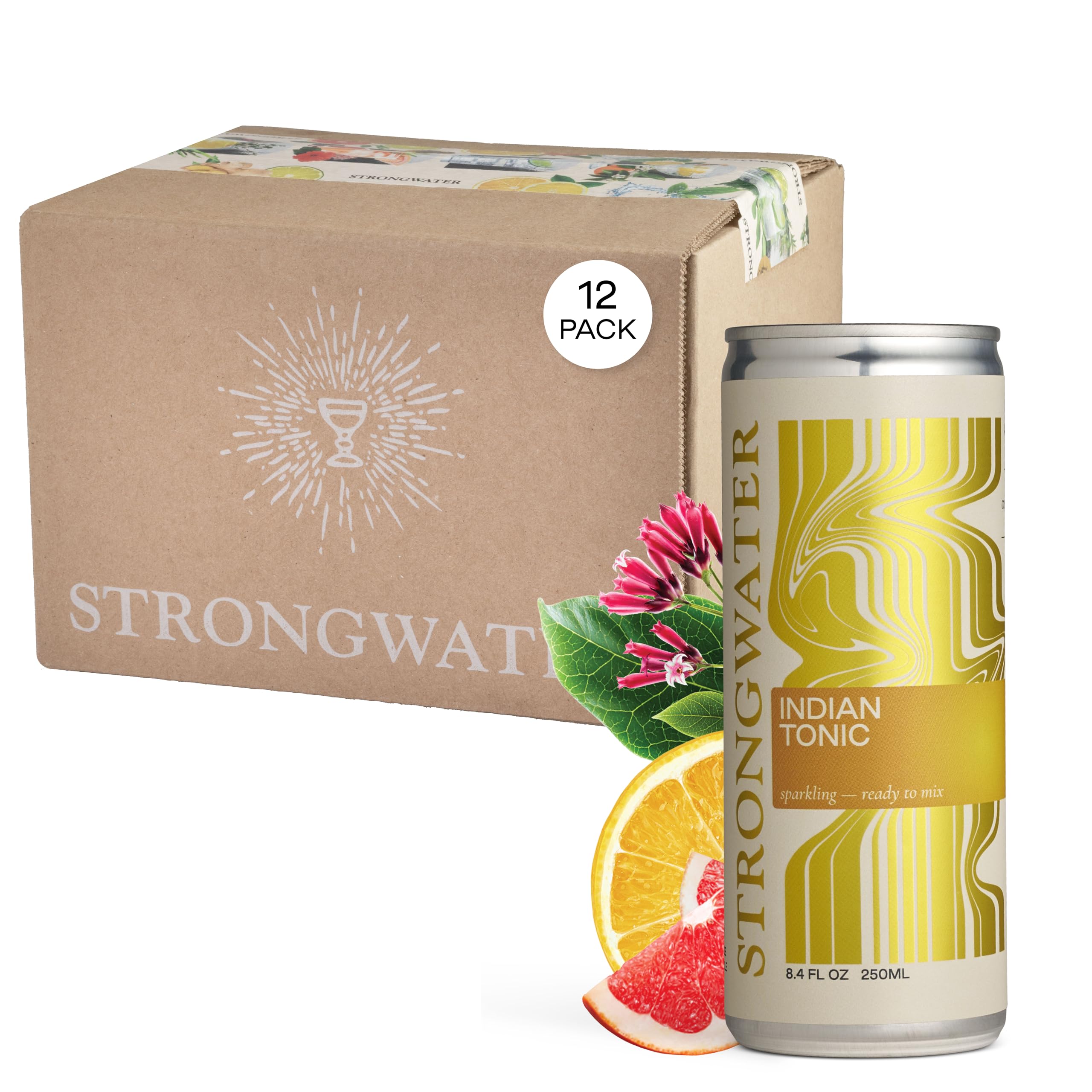 - Strongwater Sparkling Indian Tonic Water - 12 Pack Cans (8.4 Fl Oz Each) - Premium Mixer with Quinine, Rocky Mountain Water & Botanicals - No Added Preservatives, Zero Sugar