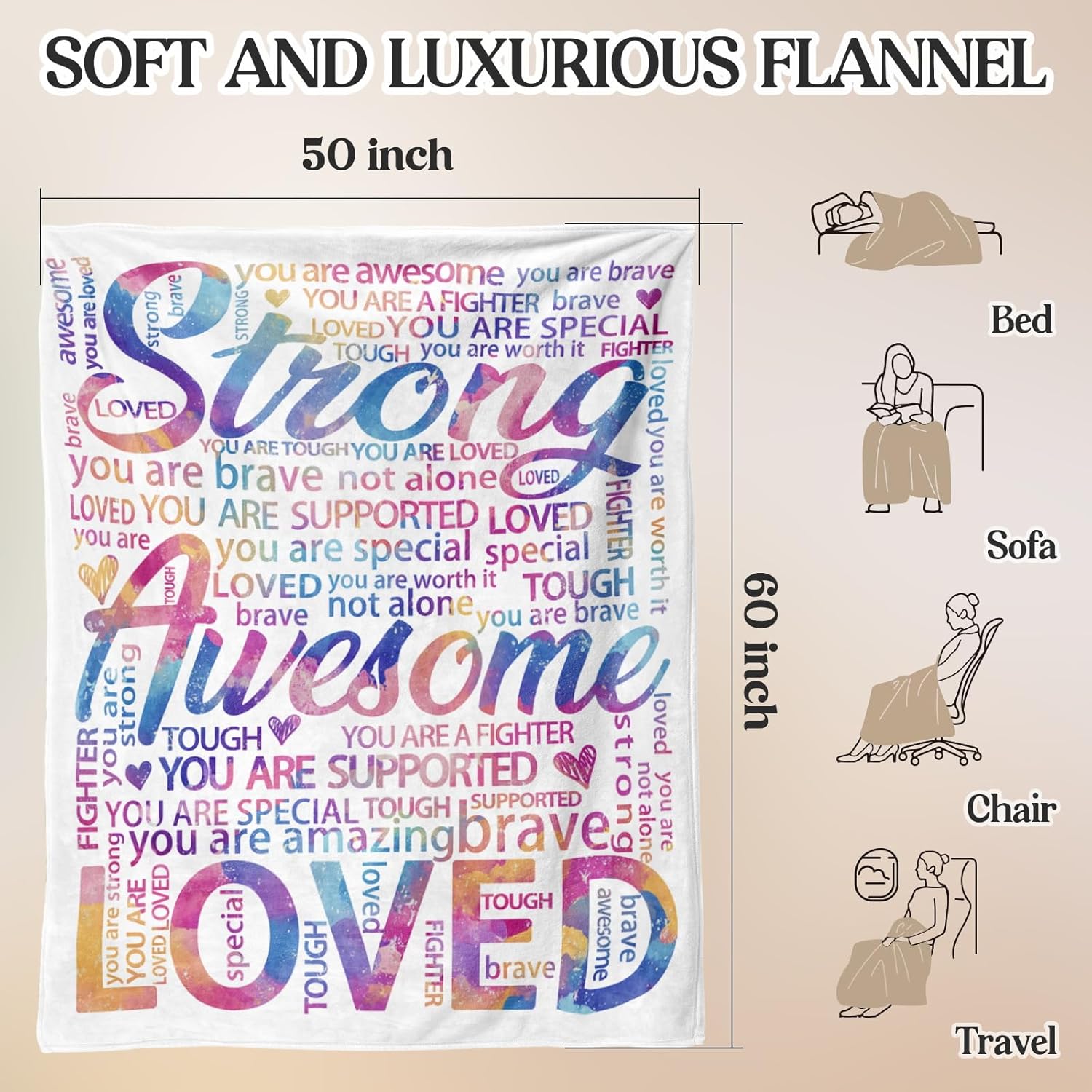 Vibrant Blanket for Women Men - Super Soft Hug Throw for Boys & Girls, Inspirational Get Well Gift After Surgery or Illness, Cancer Care Gifts for Women, Recovery & Healing Blanket 50"x60" - Image 6