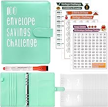 100 Envelope Saving Challenge, Sparbuch für Geld Challenge, A5 Geld Sparen Challengers Geldsparmappe, mit 3 Speicherkarten & Aquarellstift, Sparbuch für Haushaltsgeld Sparchallenge (Grün)