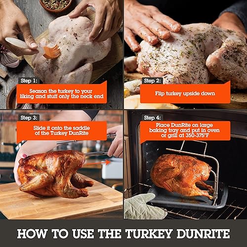 Miniatura 5 de Camerons Tostador de pavo DunRite de Acción de Gracias al revés, cocina original de acero inoxidable para pavo jugoso sin baste, soporta hasta 25