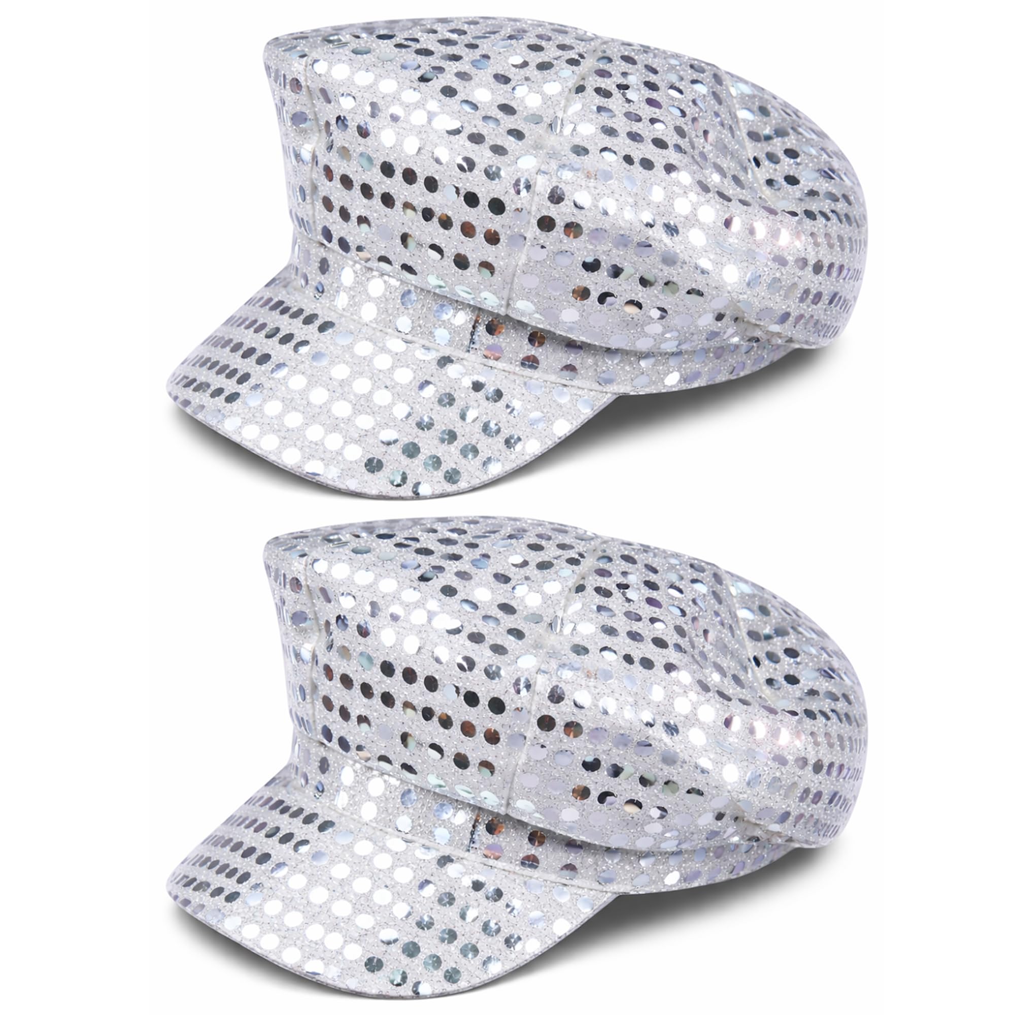 Lizzy 2 x 70s Disco Sequin Hat for Women – Silver Sparkly Glitter Party Cap, Retro Fancy Dress Costume Hat for Girls, Festival Clubwear Dance Accessories, Stylish Cap for Parties and Celebrations — image 1