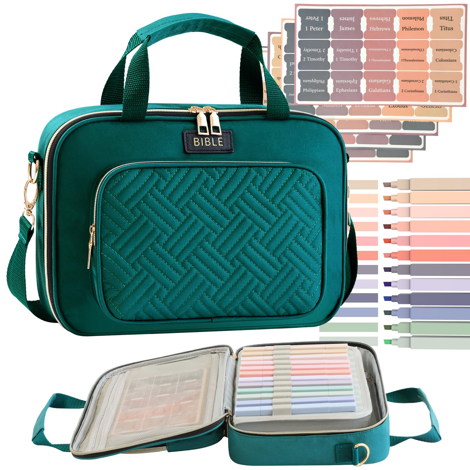 Bible Cover for Women Bible Case, Large Bible Bag, Bible Study Supplies Bible Journaling Kit Book Carrying Case with Bible Highlighters Tabs,