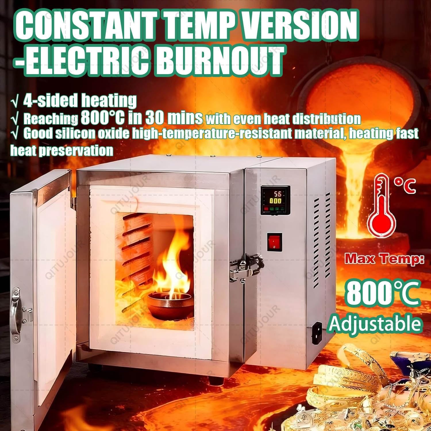 Four Professionnel De Fonte à Cire Perdue 1500 W, Four De Table Compact Pour La Fonte à Cire Perdue, Température Maximale De 800/900℃, Contrôle Numérique, Chauffage Uniforme Sur 4 Côtés(CONSTANT TEMP)