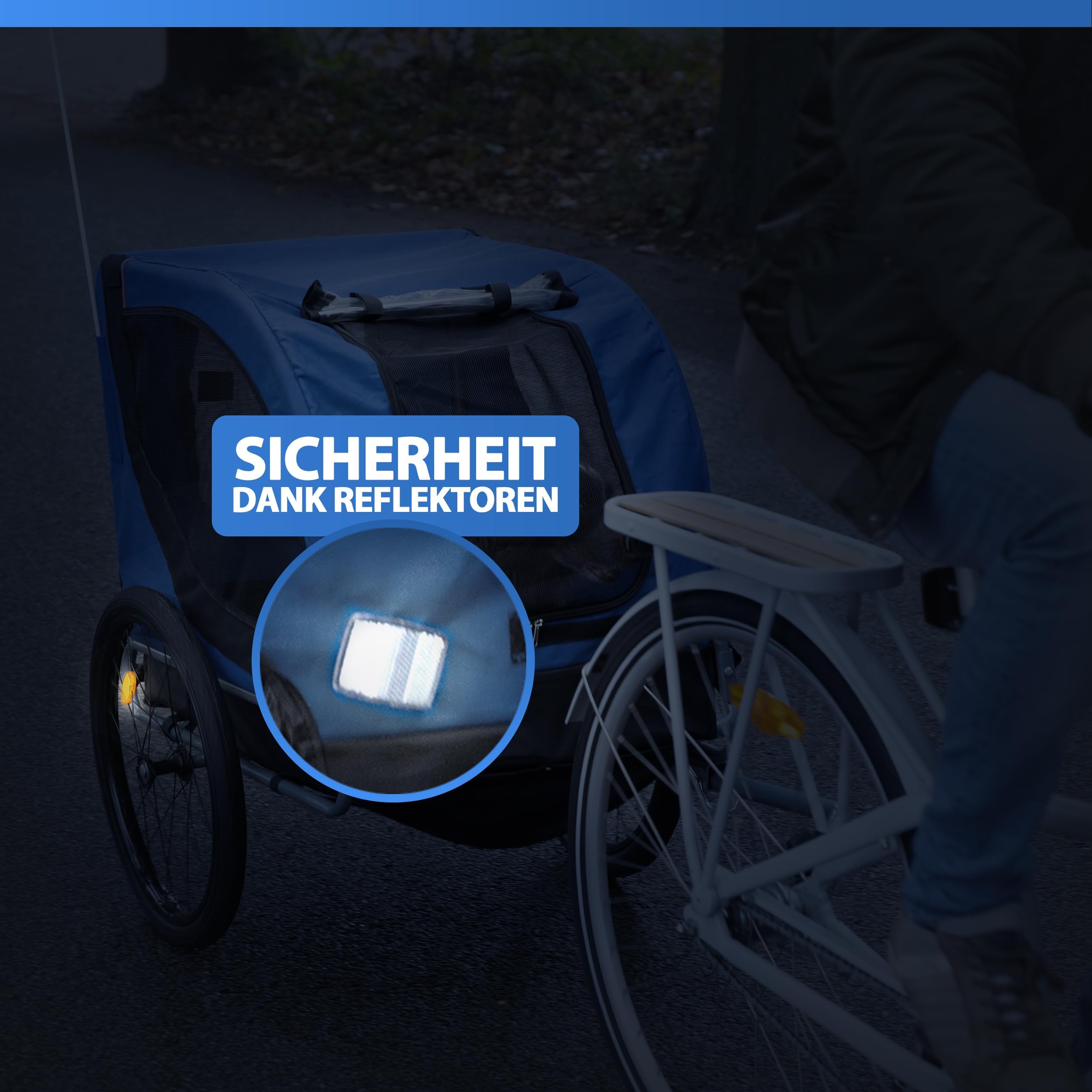 Bicycle Gear Fahrradanhänger Hunde – Hundebuggy max. 40 kg – Fahrrad Anhänger Zusammenklappbar – Hundewagen einfache Montage – Fahrradanhänger Hunde mit Regenschutz und abnehmbare Luftreifen - Blau