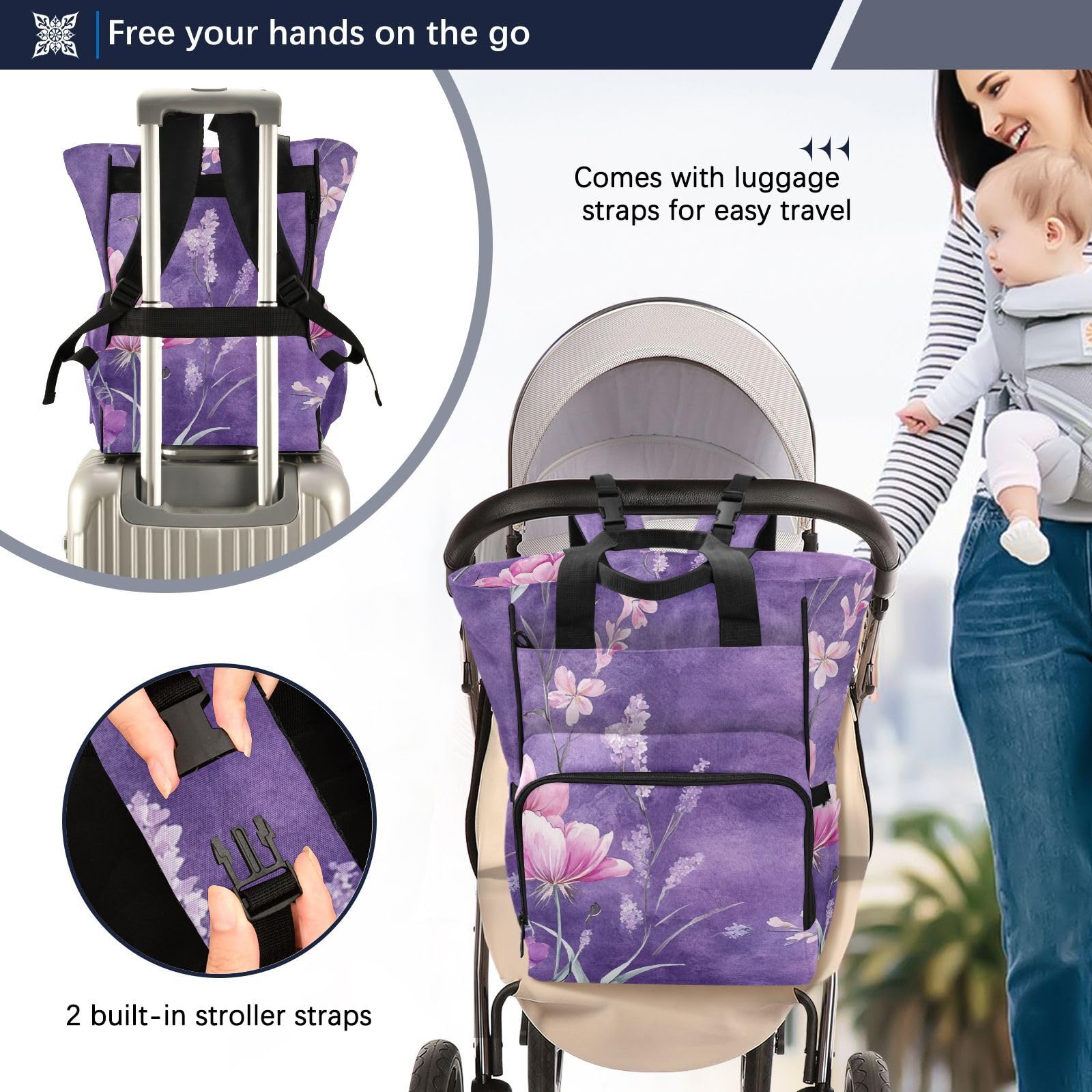 Duże torby na pieluchy unisex do podróży kwiatowe tulipany
