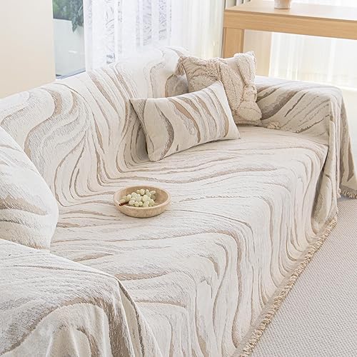 Miniatura 7 de HANDONTIME Funda de sofá de jacquard geométrico para mascotas, funda protectora para sofá de 3 plazas, color marrón, funda azteca para sofá, funda