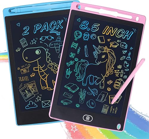 Paquete de 2 tabletas de escritura LCD, 8.5 pulgadas, coloridas, tablero de dibujo para niños, juguete educativo de viaje para niños pequeños,