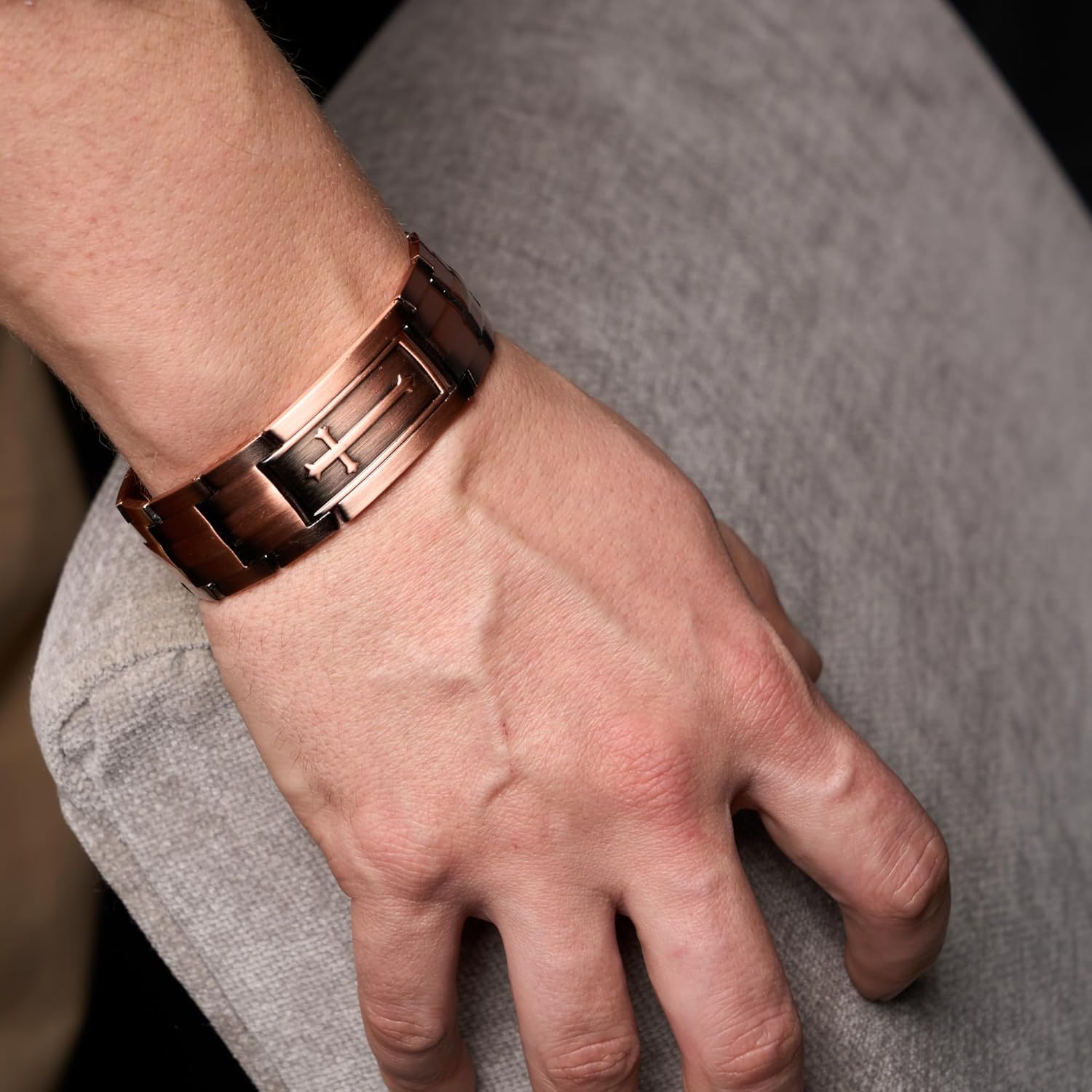 Cross Copper Bracelet for Men 6200 Gauss | Mens Bracelet 99.99% Pure Copper - Adjustable Fit | Christian Cross Magnetic Bracelets for Men - Stylish Religious Jewelry