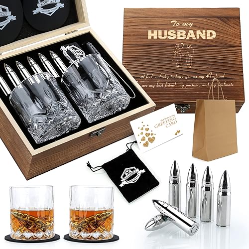 Regalos de whisky para hombres y esposos, regalo de bodas y cumpleaños para hombres de parte de la esposa, juego de piedras y vasos de acero