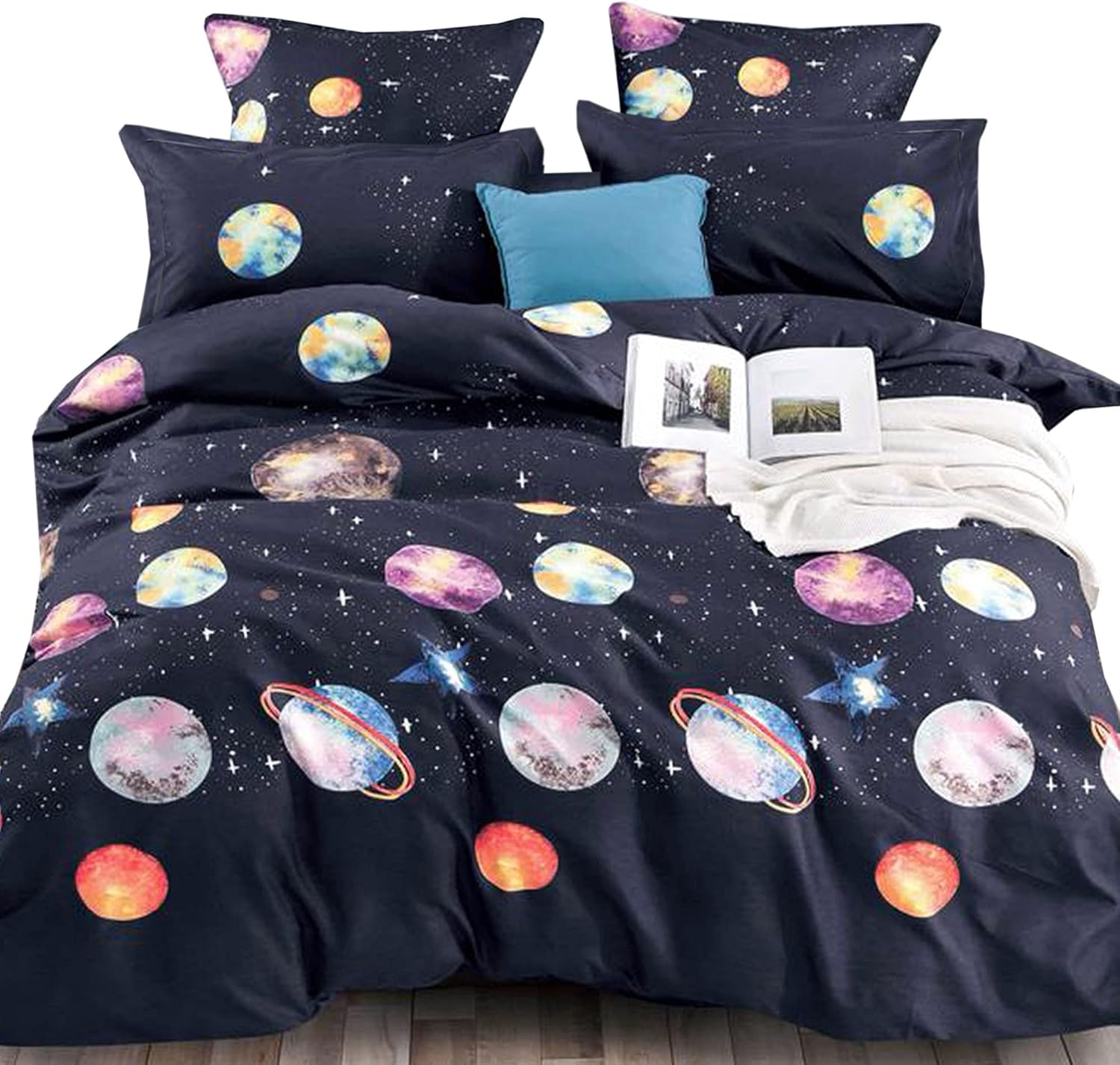 Essina King Duvet Cover Set – 3-Pcs Microfiber Duvet Cover with 2 Pillow Shams – Wrinkle-Resistant King Size Duvet Cover – Kids Bedding with Zipper Closure and 4 Corner Ties – Astral