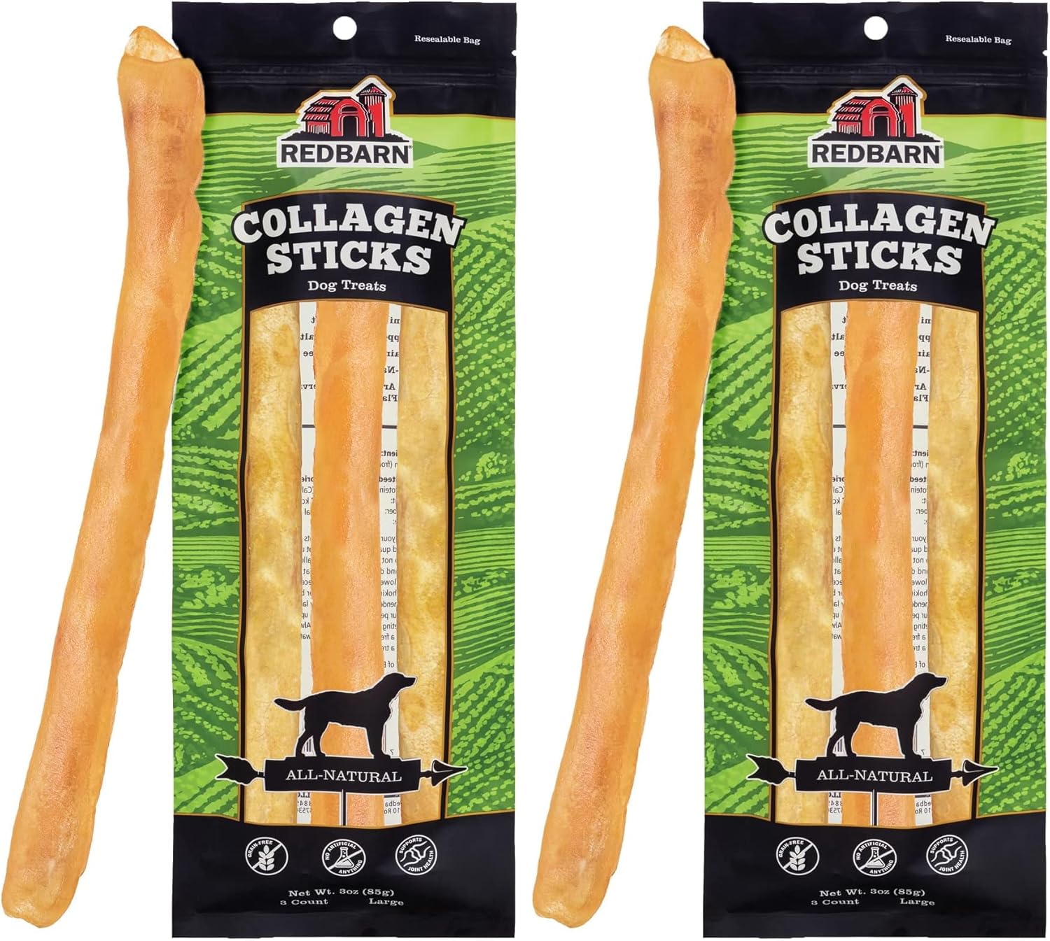 Redbarn Pet Products All-Natural Large 12" Beef Collagen Sticks for Dogs-Long Lasting Low-Odor Alternative to Traditional Rawhide&Bully Sticks-Supports Healthy Joints,Skin,&Coat-,3 Count (Pack of 2)