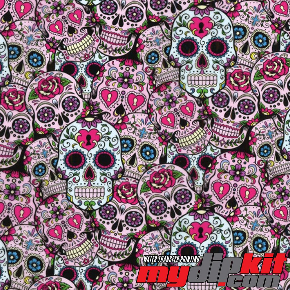 Water Transfer Printing Film - Hydrographic Film - Hydro Dipping - Pink Sugar Skulls - DD-155-A