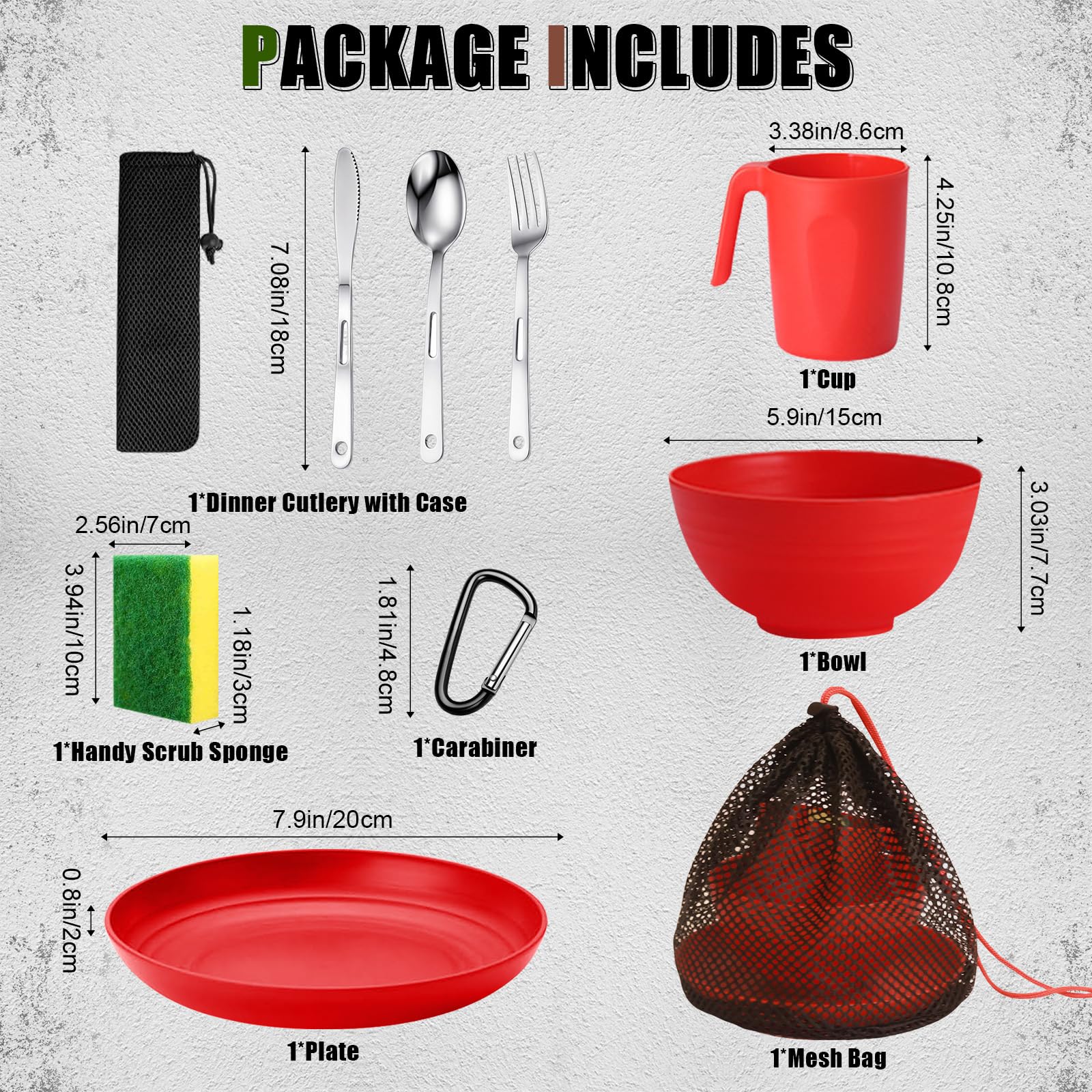 Scout Camping Mess Kit for 1 Person Boy Scout Dishes Set Girl Scout Mess Kit with Mesh Bag Reusable Light Weight Eating Utensils Plastic BPA Free Camping Cutlery Set for Travel Camp (Red)