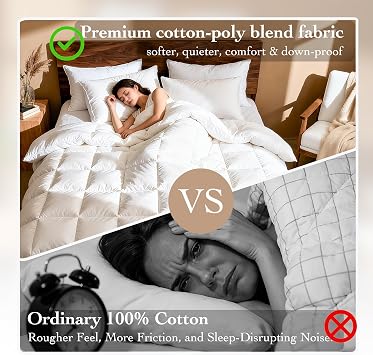 Goose Down Fiber Comforter Queen Size All Season Naturally Breathable Down Comforters, Luxury Hotel Collection Duvet Insert with 8 Corner Tabs, Cotton Fabric & Baffle Box (White,50oz Fill)