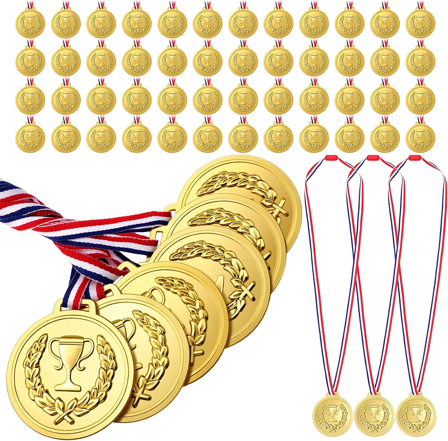 60 Pieces Gold Plastic Winner Medals for Awards, Bulk Soccer Football Medals, Sports Competition Party Favors, Game Prizes, Gymnastics Field Day Rewards