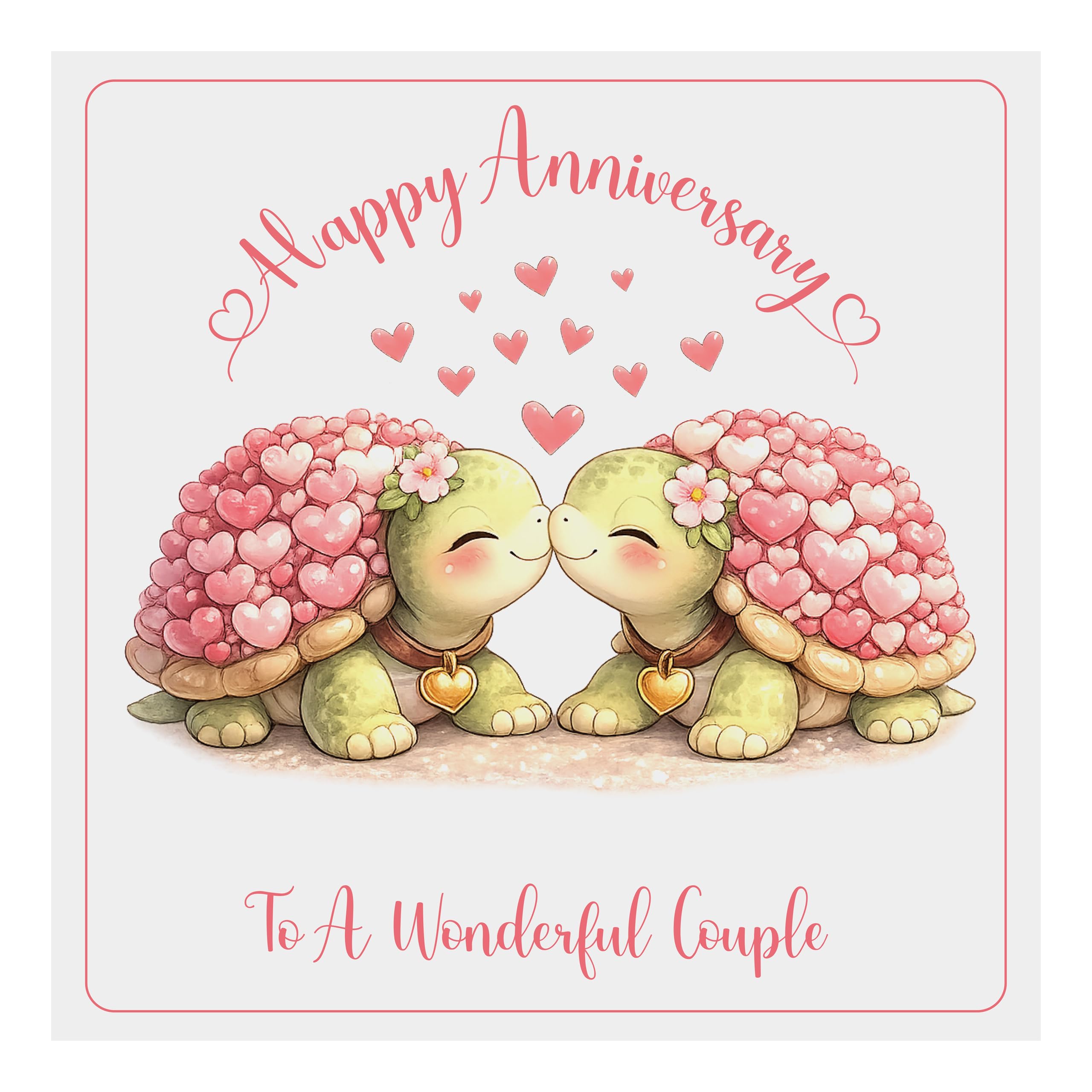 Anniversary Card "Kissing Tortoise" - Handmade UK - Pink - Pink